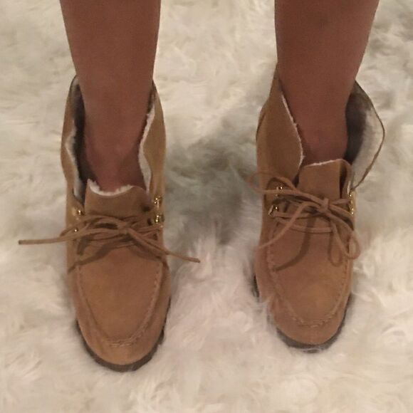 Michael Kors Leather Suede Moccasin wedge Booties - Picture 1 of 16